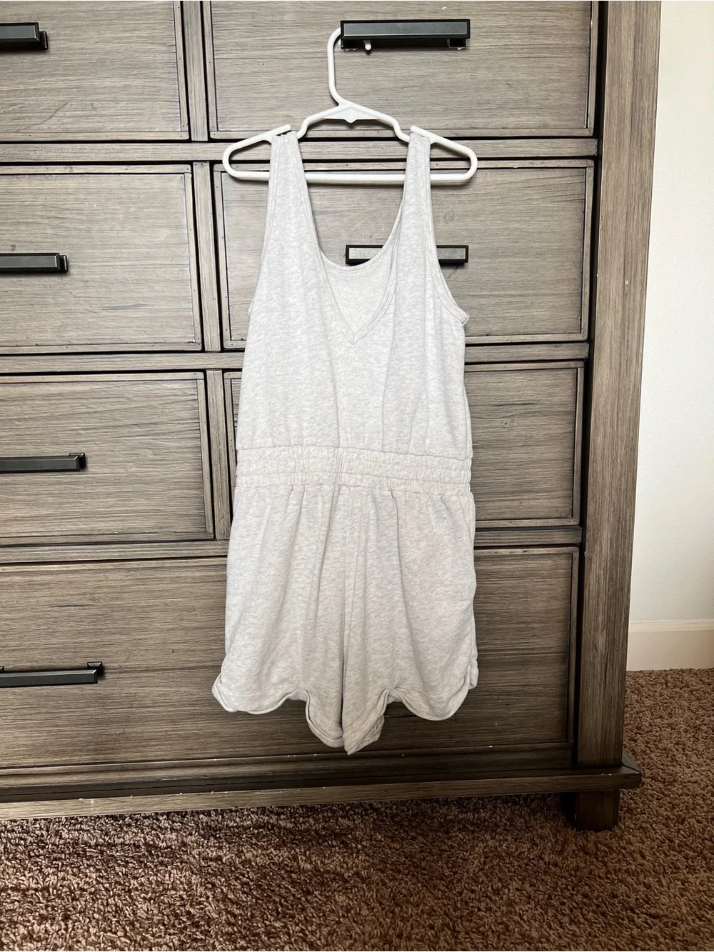 abercrombie kids Light Gray Tank Romper with Drawstring Waist
